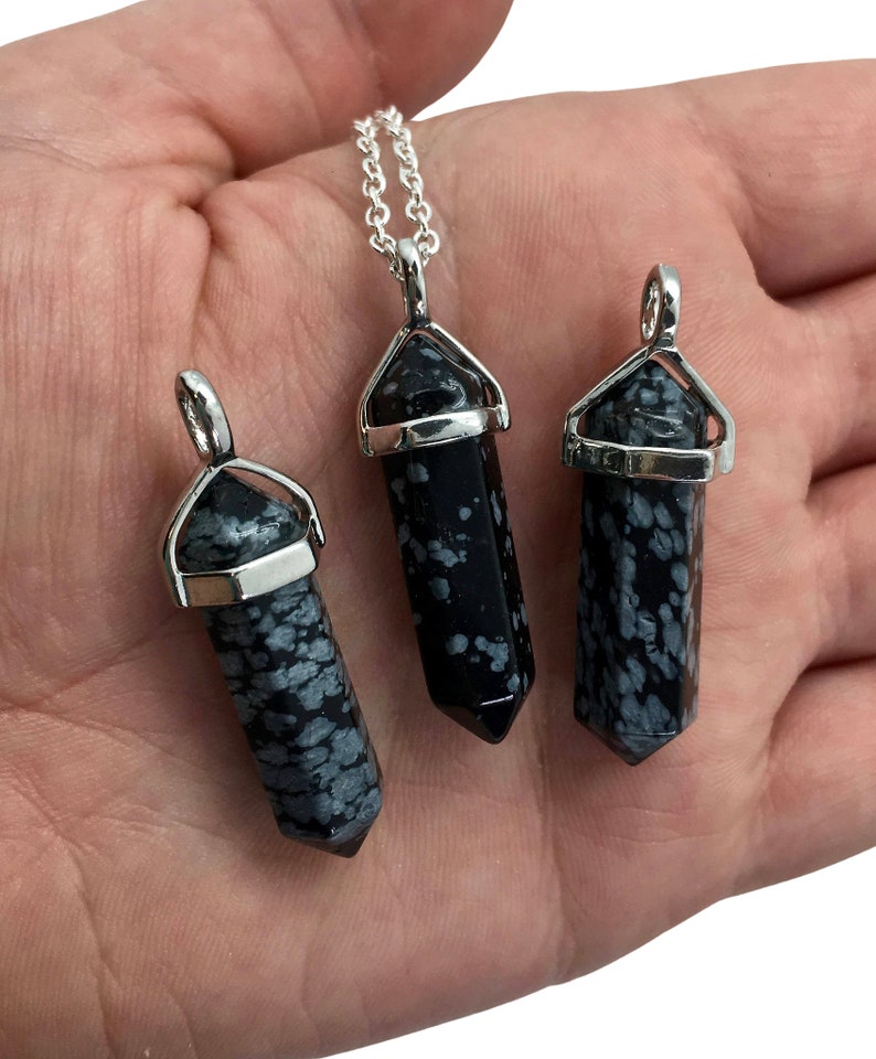 Snowflake Obsidian Necklace Snowflake Obsidian Pendant Healing Crystal Necklace Crystal Point Pendant Polished Snowflake Obsidian image 2