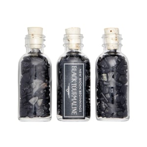 Black Tourmaline Crystal Bottle - Polished Black Tourmaline Chips in Glass Bottle - Tumbled Black Tourmaline Gemstone - Protection Crystal