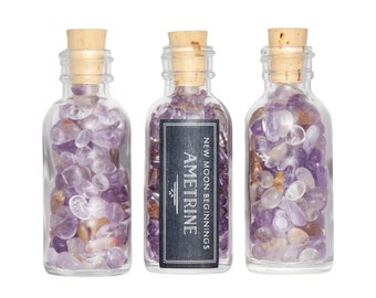 Ametrine Crystal Bottle - Polished Ametrine Chip in Glass Bottle - Tumbled Ametrine Chips - Purple Ametrine Gemstone - Amethyst and Citrine