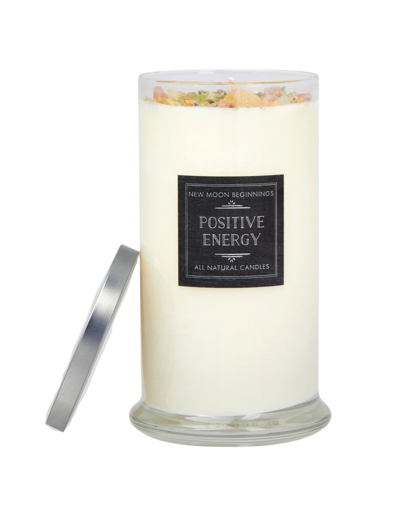 Positive Energie Kerzen - Kristall & Kräuter Kerze - Soja Aromatherapie Kerze mit Sonnenstein, Citrin - Positive Energie Kristall Kerze - Handgemacht! 21oz Glass Jar