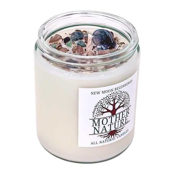 Mother Nature Candle - Handmade Gaia Crystal Candle - Scented Soy Wax Candle for Grounding & Manifestation - Hand Poured Petrichor Candle