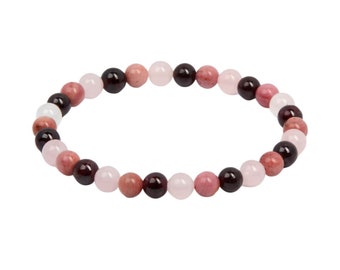 Soulmate Bracelet - 6mm Elastic Bracelet - Rose Quartz, Rhodonite, Garnet Bracelet - Love and Happiness bracelet - Crystal Bracelet