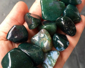 Moss Agate Tumbled Stone - Multiple Sizes Available - Tumbled Moss Agate Crystal - Polished Moss Agate - Mocha Stone - Green Healing Crystal