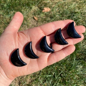 Black Obsidian Crescent Moon (~1&quot;) - Black Obsidian Moon - Black Obsidian Crystal - Polished Crystal Mini Moon - Black Moon Carving