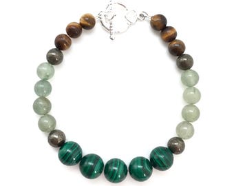 Fülle & Wohlstand - Pyrit Grüner Aventurin, Tigerauge, Malachit - Positive Energie Armband - Chakra Armband - Kristall Armband
