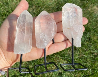 Clear Quartz Point on Metal Pin Stand - Clear Quartz Crystal Point - Clear Quartz Stone Point - Healing Crystals and Stones - Raw Quartz