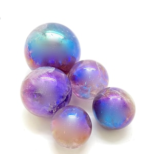Angel Aura Amethyst Crystal Sphere (1&quot; - 2.5&quot;) - Aura Amethyst Stone Sphere - Crystals - Polished Angel Aura Crystal Ball - 25% Off