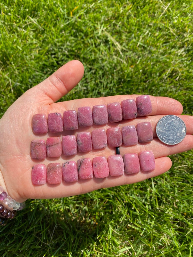 Cabujón de rodonita rectangular (1,49-1,88 cm) - Cabujón de rodonita pulida - Cabujón de cristal de rodonita pulida - Piedra rosa imagen 9