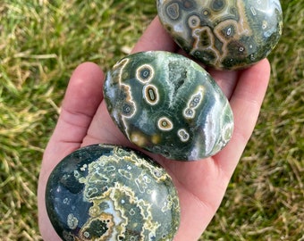 Ocean Jasper Polished Worry Stone - Orbicular Ocean Jasper Palm Stone - Tumbled Ocean Jasper Crystal - Sea Jasper Gemstone - Orbicular Stone