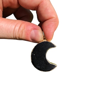 Black Tourmaline Crescent Moon Pendant - Crystal Necklace - Black Tourmaline Pendant - Polished Black Tourmaline Moon Pendant