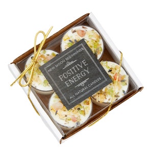 Positive Energie Kerzen - Kristall & Kräuter Kerze - Soja Aromatherapie Kerze mit Sonnenstein, Citrin - Positive Energie Kristall Kerze - Handgemacht! 4 Tealight Candles