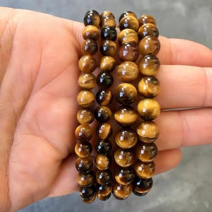 Occhio di tigre - Braccialetto con occhio di tigre - Braccialetto di cristallo - Gioielli con occhio di tigre - Braccialetto elastico - Bracciale a strati - Braccialetto con pietre preziose vere immagine 2