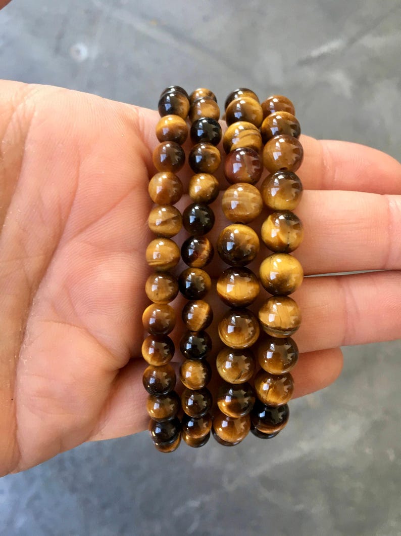 Occhio di tigre - Braccialetto con occhio di tigre - Braccialetto di cristallo - Gioielli con occhio di tigre - Braccialetto elastico - Bracciale a strati - Braccialetto con pietre preziose vere immagine 2