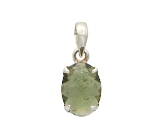Faceted Moldavite Pendant - Moldavite Necklace - Crystals and Stones - Sterling silver - natural raw moldavite crystal #12