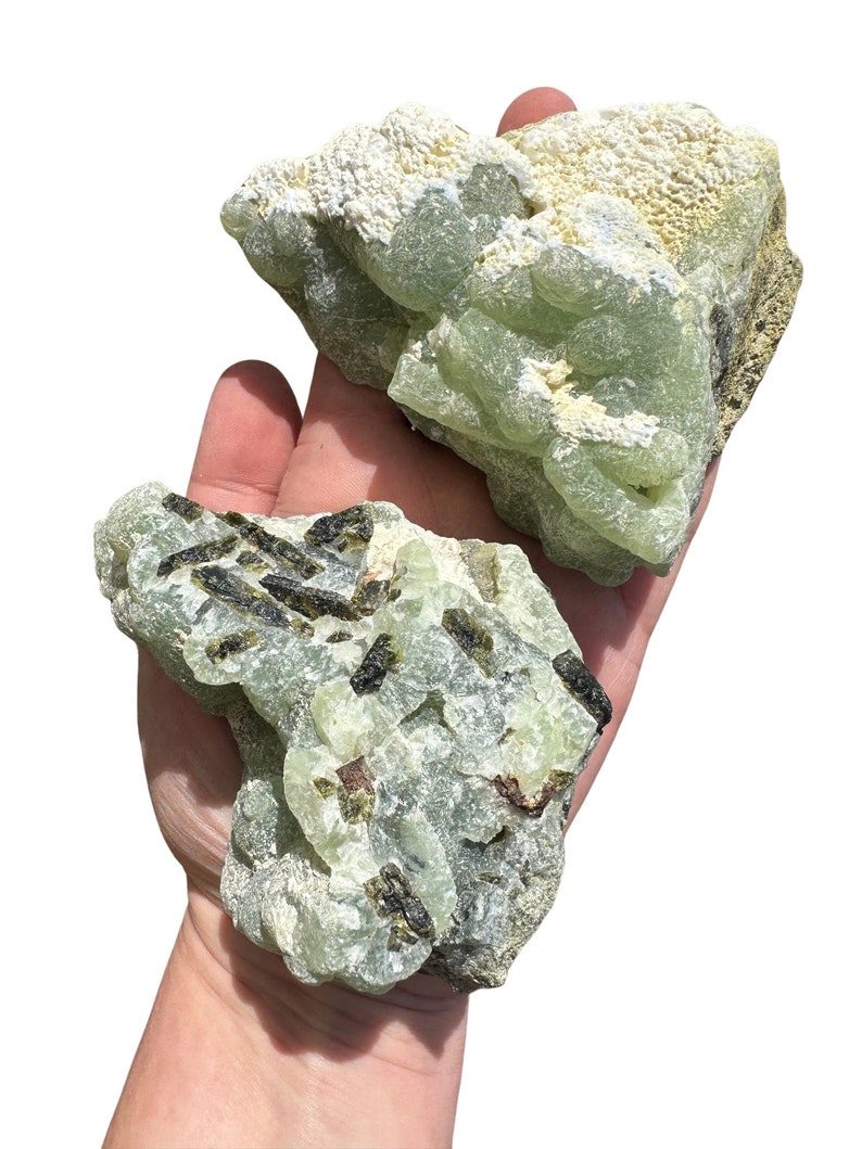 Cristal de prehnita en bruto (de 0,5" a 4") - Piedra de prehnita en bruto - Cúmulo de prehnita - Algunas son prehnitas rutiladas con turmalina negra o epidota imagen 7