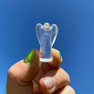 Clear Quartz Angel (~1.25&quot;) Clear Quartz Crystal Angel - Hand Carved Angel in Quartz - Angel Sculpture - Polished Crystal Angel Gift