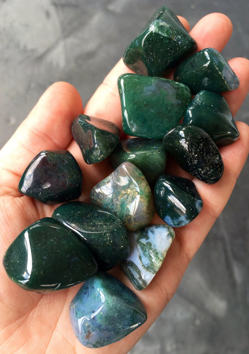 Moss Agate Stone Tumbled Stones Moss Agate Crystal Etsy