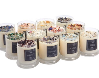 Handmade Birthstone Candles - Birth Month Candles - Crystal Candles - Unique Birthstone Gift - Birthday Candle - Soy Birthstone Candles