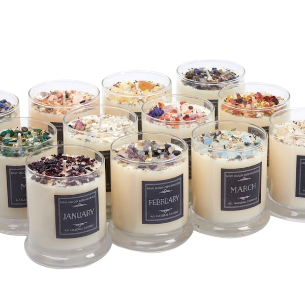 Handmade Birthstone Candles - Birth Month Candles - Crystal Candles - Unique Birthstone Gift - Birthday Candle - Soy Birthstone Candles