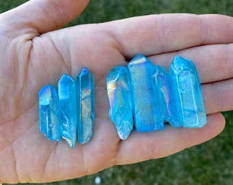 Aqua Aura Quartz Crystal Point (~1" - 2") - Raw Aqua Aura Quartz Point - Aqua Aura Quartz Stone - Blue Quartz - Mini Aqua Aura Quartz Points