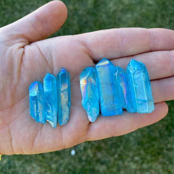 Aqua Aura Quartz Crystal Point (~1" - 2") - Raw Aqua Aura Quartz Point - Aqua Aura Quartz Stone - Blue Quartz - Mini Aqua Aura Quartz Points