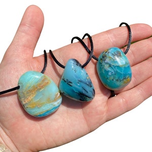 Blue Andean Opal Stone Pendant w/ 28" Black Cord - Blue Peruvian Opal Crystal Necklace - Polished Blue Opal Necklace - Crystal Necklace image 3
