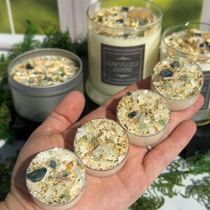 Honeysuckle Jasmine Candles - Crystal & Herb Candles - Aromatherapy Candles - Floral Candle - Soy Jasmine Candles and Tealights - Handmade! image 5