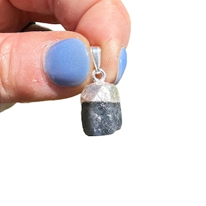 Blue Sapphire Pendant in Sterling Silver Cap - Raw Sapphire Crystal Necklace - Sterling Silver Pendant - Rough Blue Sapphire Necklace