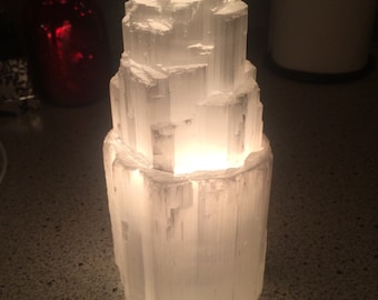 Selenite Lamp - Raw Selenite Tower - Selenite Crystal Tower - Crystals & Stones - Remove Negative Energy - Large Selenite Tower Lamp