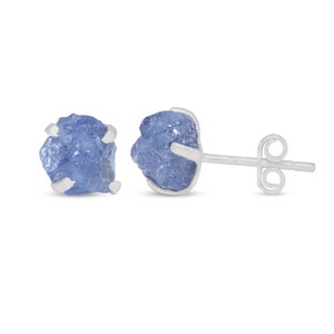 Raw Tanzanite Earrings - Sterling Silver Stud Earrings - Raw Tanzanite Jewelry - Tanzanite Crystal Earrings - Rough Tanzanite Post Earrings