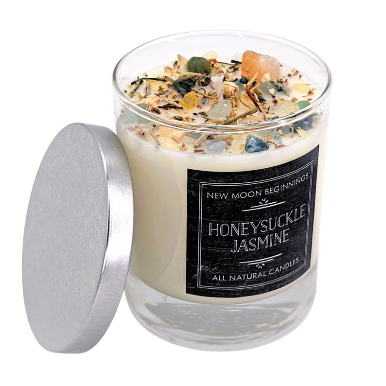 Honeysuckle Jasmine Candles - Crystal & Herb Candles - Aromatherapy Candles - Floral Candle - Soy Jasmine Candles and Tealights - Handmade! 7.75oz Glass Jar