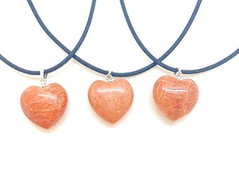 Peach Moonstone Heart Pendant on 28" Black Cord - Peach Moonstone Heart Necklace - Peach Moonstone Jewelry - Crystal Necklace