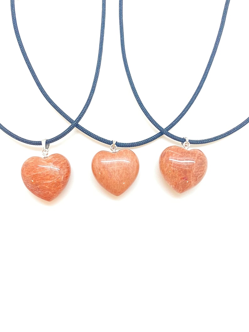 Peach Moonstone Heart Pendant with 28 adjustable black cord peach moonstone jewelry Peach Moonstone Necklace Healing Crystal Necklace