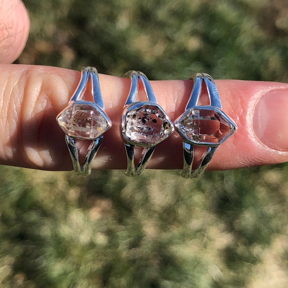 Raw Herkimer Diamond Ring with Inclusions Sizes 5 through 9 Sterling Silver Setting Herkimer Diamond Ring Healing Crystal Jewelry
