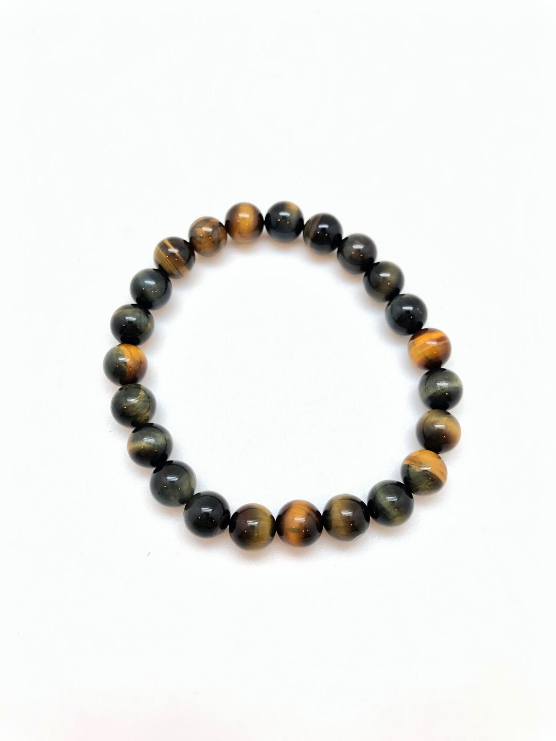 Blue Gold Tigers Eye Bracelet 8mm Elastic Bracelet Hawk Etsy