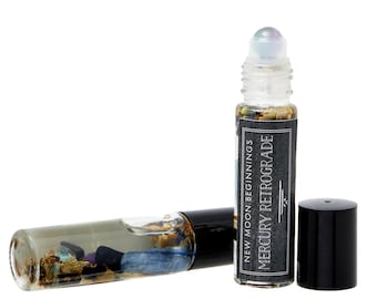Aceite para masaje de Mercurio retrógrado - Bola de cristal de fluorita arcoíris - Cristales y hierbas - Aceite para rituales de limpieza energética