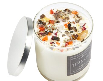 Thankful Candles - Fall Candles - Gratitude Energy Candles - Crystal & Herb Candles - Aromatherapy Candles - soy candle - Citrine crystal