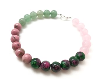 Heart Chakra Bracelet - Healing Crystals and Stones - Rose Quartz, Ruby Zoisite, Rhodonite, & Green Aventurine - heart chakra set - Love