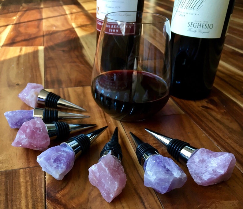 Raw Crystal Wine Stopper Raw Rose Quartz Crystal Wine Cork Etsy