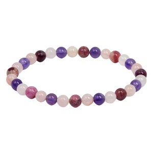 Compassion & Love-armband 6 mm elastische armband: roze morganiet, roze toermalijn, rozenkwarts, amethist