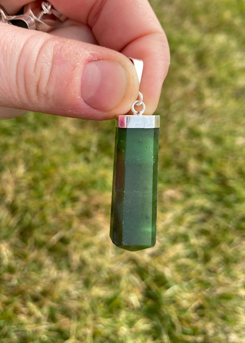 Nephrite Jade Stone Point Pendant - Sterling Silver Pendant - Polished Nephrite Jade Point - Jade Jewelry - Crystal Necklace image 2