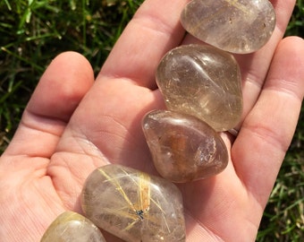 Golden Rutilated Quartz Tumbled Crystal - Multiple Sizes Available - Tumbled Rutilated Quartz Stone - Polished Golden Rutilated Quartz Stone