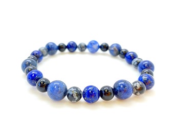 Energy Protection Bracelet Elastic Bracelet - Black Obsidian, Snowflake Obsidian, Lapis Lazuli & Sodalite - Positive Energy bracelet