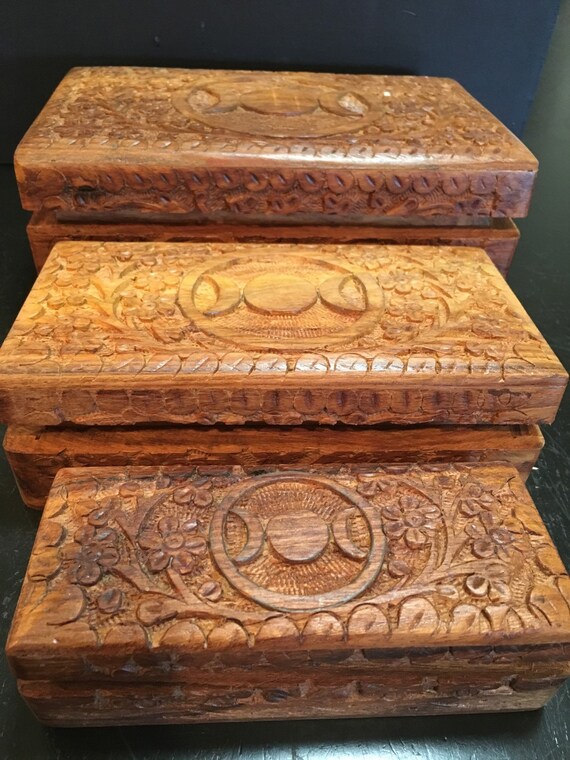 Wooden Crate Nesting Boxes for Storage 3 Sizes, Dark Brown, 3 Pieces