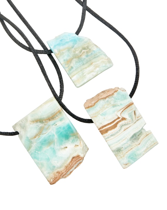 Caribbean Calcite Stone Necklace - Caribbean Aragonite Calcite Pendant - Caribbean Blue Calcite Jewelry - Crystal Necklace