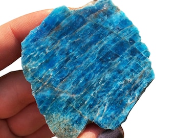 Apatite Crystal - Blue Apatite Slab - Polished Blue Apatite - Blue Apatite Crystal Slice - Raw Blue Apatite - Neon Blue Apatite Crystal