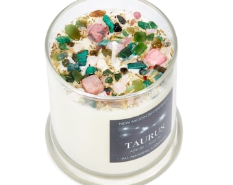 Taurus Candles - Zodiac Candle - Taurus Crystal Candle - Taurus Gift for Her or Him - Taurus Birthday Gift (Apr. 20 - May 20) - 100% Soy Wax