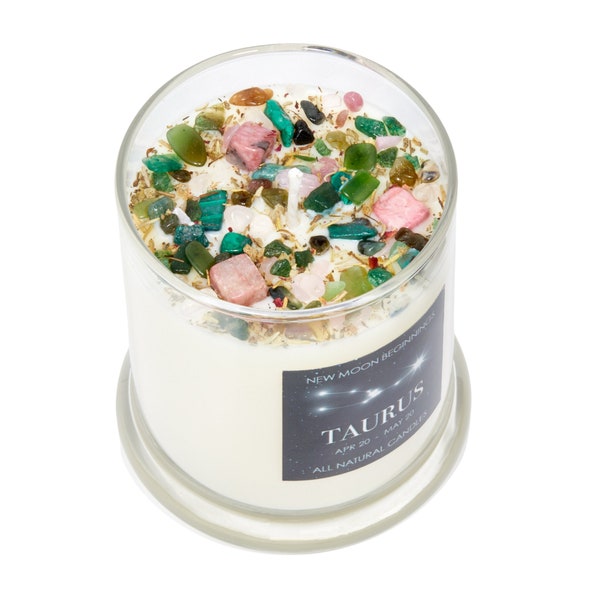 Taurus Candles - Zodiac Candle - Taurus Crystal Candle - Taurus Gift for Her or Him - Taurus Birthday Gift (Apr. 20 - May 20) - 100% Soy Wax