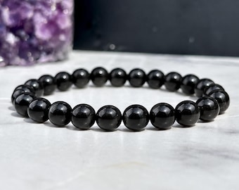 Bracciale in tormalina nera - Bracciale in cristallo - Gioielli in tormalina nera - Bracciale elastico - Bracciale estensibile - Tormalina autentica