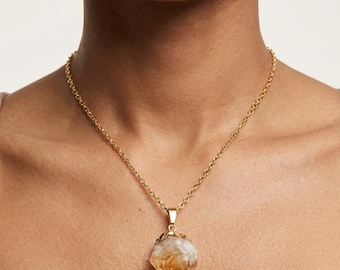 Raw Citrine Pendant Gold - Crystal Citrine Point Pendant - Crystal Necklace - Citrine Necklace - Brazilian Citrine - Heat Treated